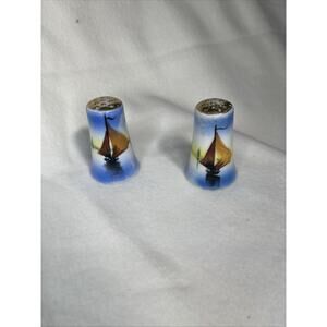 Vintage Ceramic Hand Painted Sailboat Salt And Pepper Shakers Made In Japan 2.5"
